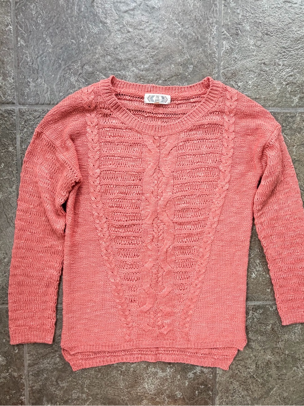 Pink Rose Coral Pink Cable Knit Pullover Sweater Size Medium